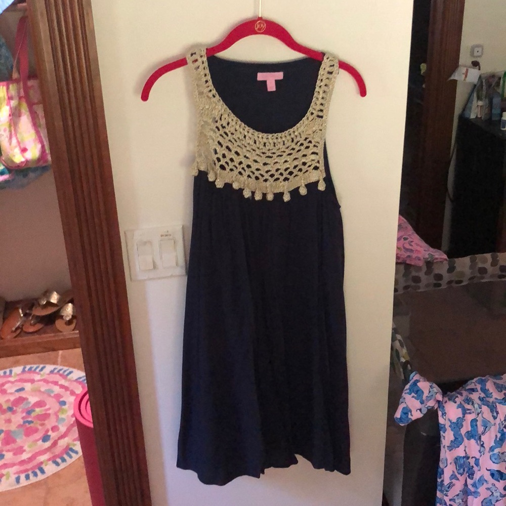 Navy loose fitting dress with gold detail